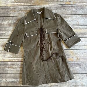 Alice + Olivia Linen Shirt Top Lace Up Front S